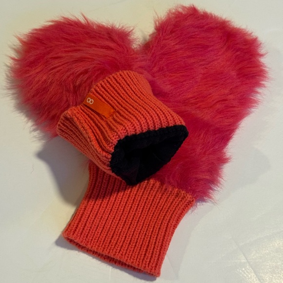 FAUX FUR KNIT MITTENS warm soft - hot pink and salmon color - Picture 8 of 12